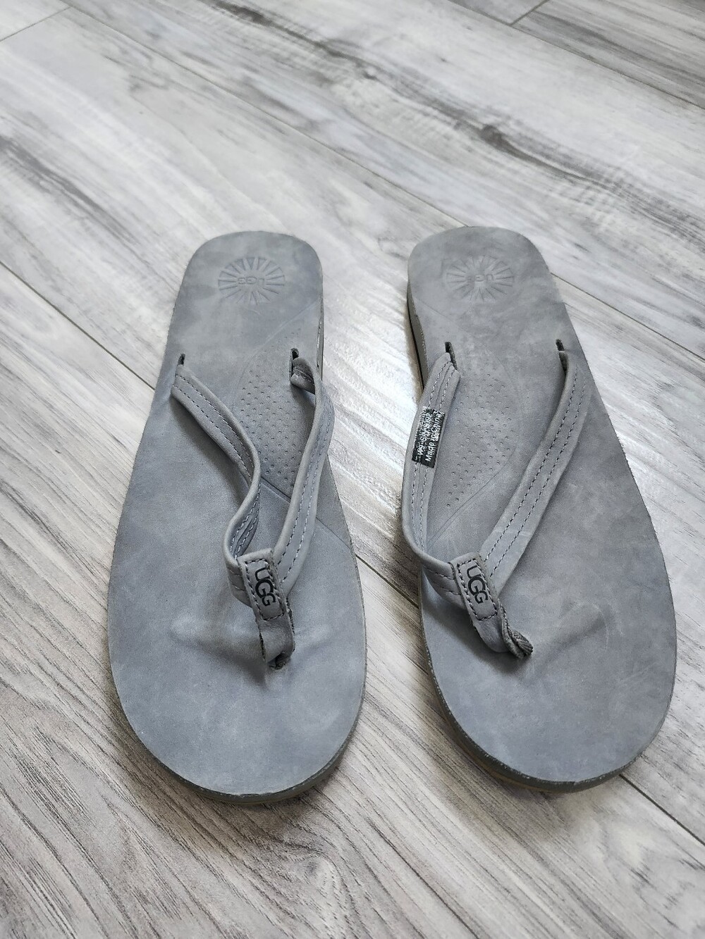 UGG Light Gray Suede Flip Flops size 9